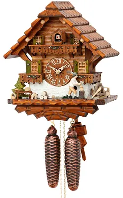 Produktbild von Cuco Clock Kuckucksuhr Schwarzwalduhr "Holzhacker" mit Hund 17 x 30 x 32cm Wanduhr aus Holz, 8 - Tage Werk, manuelle Nachtabschaltung
