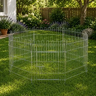 Produktbild von belviona Freigehege, Kleintiergehege für Kaninchen & Meerschweinchen, 8 Gitterelemente mit Schutznetz und Tür, 59x78 cm, KI-generiertes Bild
