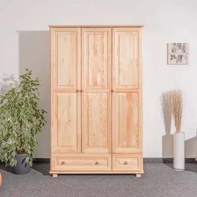 Produktbild von Massivholz-Kleiderschrank Kiefer, Farbe: Natur 190x133x60 cm