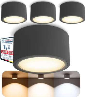 Produktbild von 4er Set CELI-X LED Aufbauspot anthrazit flach rund - LumiFLEX 3CCT Lichtfarbe warmweiß neutralweiß tageslichtweiß - GX53 230V Deckenstrahler 3W