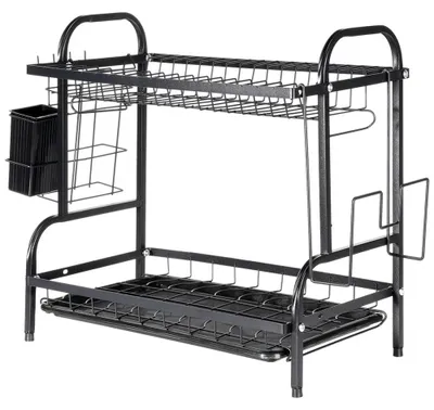 Obrázok produktu pre Odkladací stojan na riad z kovu – 2 úrovne – 52 x 24,5 x 40 cm – Veľká veľkosť – Čierna farba