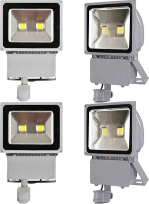 Produktbild von Greenmigo 4X 100W LED Strahler FlutlichtStrahler + Bewegungsmelder Kaltweiß Kaltweiss LED Fluter Flutlicht Kaltlicht Scheinwerfer Innenstrahler Außenstrahler Wasserdicht IP65 GartenStrahler Wandstrahler