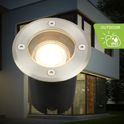 Obrázek produktu pro Zapuštěné podlahové svítidlo IP67 1 světlo Ø 10/9 cm Baxa kulatá nerezová ocel barevná 230V