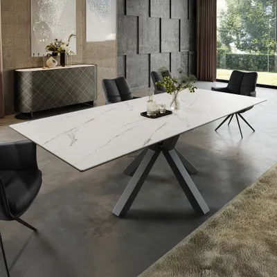 Produktbild von riess-ambiente Ausziehbarer Esstisch ETERNITY 160-200cm weiß Marmor Keramik schwarz Metall