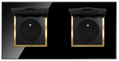 Produktbild von Adelid Quadra Doppelte Steckdose Schwarz/Gold IP44