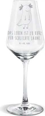 Produktbild von Mr. & Mrs. Panda Weinglas Axolotl Glücklich - Transparent - Geschenk, Lebensfroh, wein glas, Axolot, Weißweinkelch, Weißwein Kelch, gut Gelaunt, Lurch