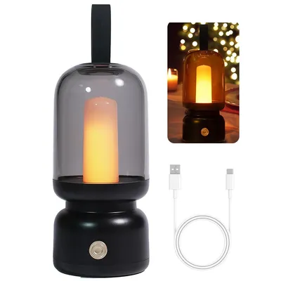 Produktbild von USB Wiederaufladbare Vintage Laterne,Tragbare Nachtlampe mit Flammenlicht, Warmwei? 1800K, Tisch- & Nachttischlampe, Schwarz