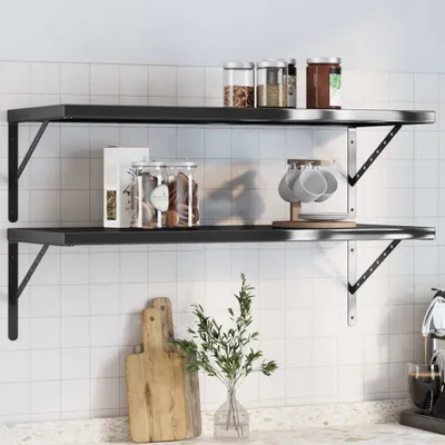 Immagine prodotto di Maison Exclusive - Mensole da parete, 2 pezzi, 100x40 cm, nero e acciaio inossidabile