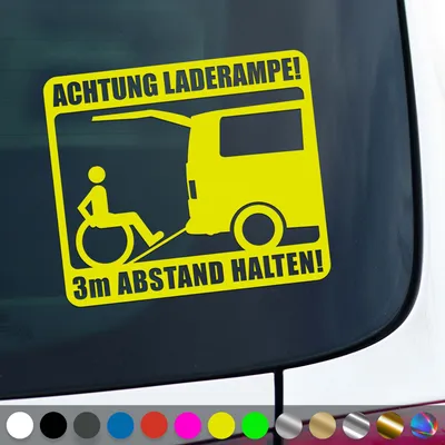 Produktbild von PantherPixel Rollstuhl Aufkleber Behindert 3m Rampe Rollstuhlfahrer Sticker Auto Geschenkidee Farbe Neon-Gelb