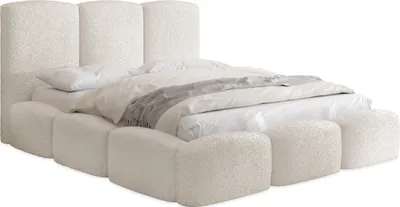Produktbild von Polsterbett 200x200 mit Bettkasten und Lattenrost – Beige Bett mit hohem Kopfteil, Boucle oder Samt Stoff - Modernes Doppelbett mit Stauraum – Bettgestell, ohne Matratze – Harmony - Creme