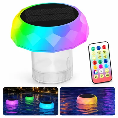 Produktbild von Solar Dosierschwimmer Pool 2-in-1 Chlorspender mit LED Licht, 7 Farben, Timerfunktion, IP68