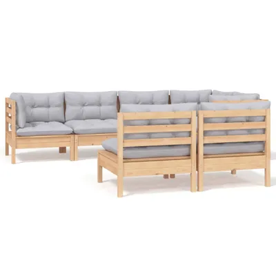 Produktbild von vidaXL 7-tlg. Garten-Lounge-Set mit Grauen Kissen Kiefer Massivholz