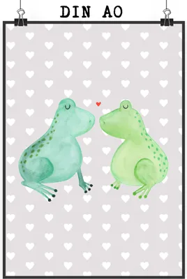 Produktbild von Mr. & Mrs. Panda Bild Frosch Liebe DIN A0 - Grau Pastell - Geschenk, Frösche, Freundin, Wandbild, drucke, Posterdruck, Hochzeitstag, wanddeko, Plakat