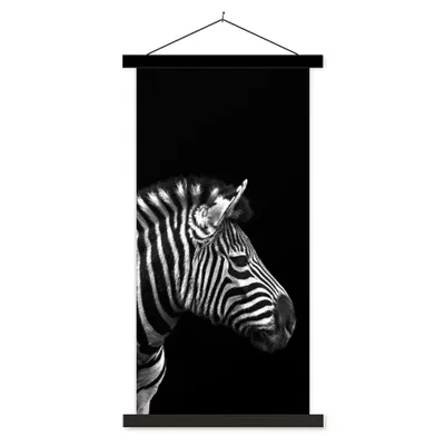 Produktbild von MuchoWow® Textilposter Zebra - Schwarz - Weiß - Porträt - Tiere 90x180 cm mit schwarzem Rahmen - Dekoration Wohnzimmer