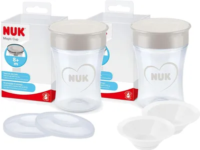 Produktbild von NUK Evolution Magic Cup Set – 2x Timeless Design Trinkbecher 230ml + Ersatzdeckel & Trinktüllen – -frei, auslaufsicherer Becher für Babys & Kleinkinder