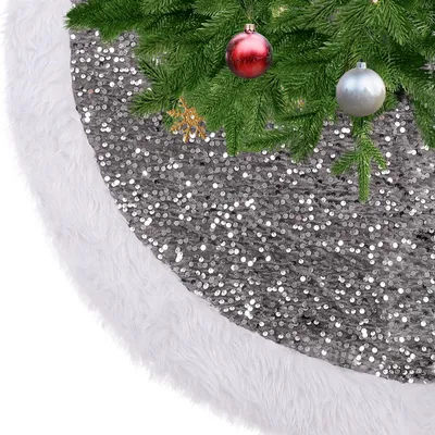 Weihnachtsbaumdecke mit Pailletten, grau, 122 cm