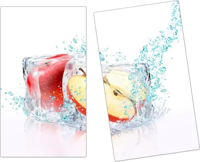 Produktbild von Spritzschutz Herdabdeckplatte Schneidebrett aus Glas Apfel in Eiswürfelsplash 2-Teilig (60x52cm)
