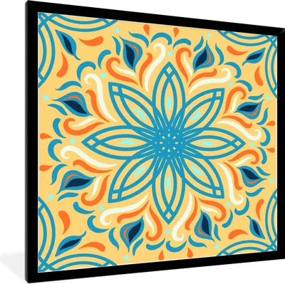 Produktbild von MuchoWow® Gerahmtes Poster Blume - Blätter - Blau 40x40 cm - Poster mit Schwarzem Bilderrahmen Wandposter Rahmen Foto Bilder - Mit Rahmen - Wanddekoration Schlafzimmer