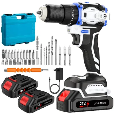 Produktbild von Akkuschrauber und Bohrhammer - 21V Schlagbohrmaschine - Bürstenloser Motor - 25+1 Drehmomentstufen - 70 Nm - 1800 U/min - Lithium-Ionen-Akku - Set mit 2 Akkus