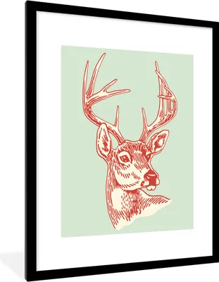 Produktbild von MuchoWow® Gerahmtes Poster Eine Illustration eines Porträts eines Rehs 60x80 cm - Poster mit Schwarzem Bilderrahmen Wandposter Rahmen Foto Bilder - Wohnzimmer - Dekorationen - Prämie