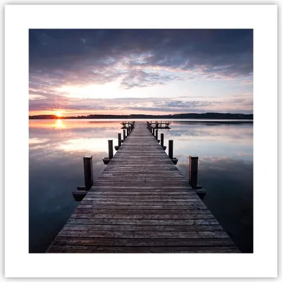 Produktbild von Poster - Poster ohne Rahmen - Fußgängerbrücke See Sonnenuntergang Abend - 40x40 cm - Wand Bild - Wanddeko - Wandbilder - Kunstposter - Wandposter - Bilder - Kunstdruck - Wandbild - P2XAC40x40-2635