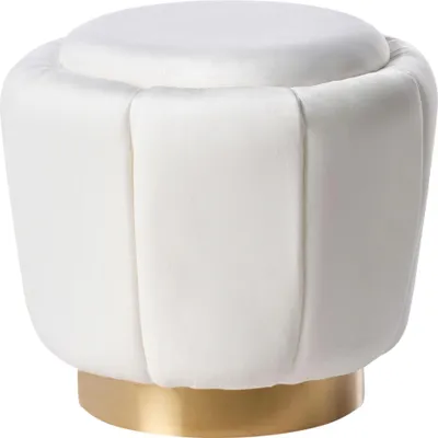 Produktbild von BELIANI Pouf Weiß Samt ⌀ 43 cm Rund Gesteppt Modern Glamourös Sitzhocker Ottoman Samthocker Fußhocker für Wohnzimmer Schlafzimmer