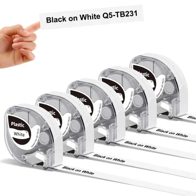 Produktbild von 5x Phomemo P12 Etikettenband Original 12mm x 4m Schwarz auf Weiß Q5-TA231