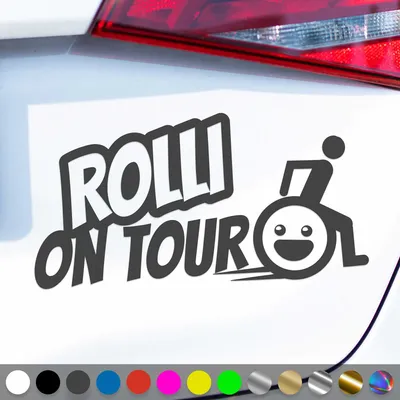 Produktbild von PantherPixel Rollstuhlfahrer Aufkleber Rolli on Tour Handicap Sticker Auto Geschenkidee Farbe Dunkelgrau
