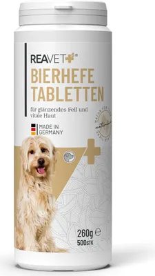 Image de REAVET : comprimés de levure de bière pour chiens, 500 pièces – Pureté naturelle, qualité supérieure, pour un pelage brillant et vigoureux, et une peau saine, enrichis en biotine et en vitamine B