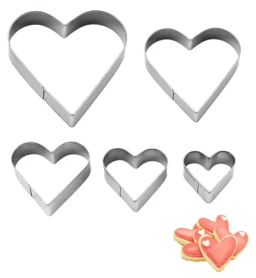 Produktbild von 5-teiliges herzförmiges Ausstechformen-Set, Fondant-Ausstechformen-Set, herzförmige Ausstechformen aus Edelstahl, kleine und große herzförmige Ausstechformen, herzförmige Backformen für Kekse und Obst