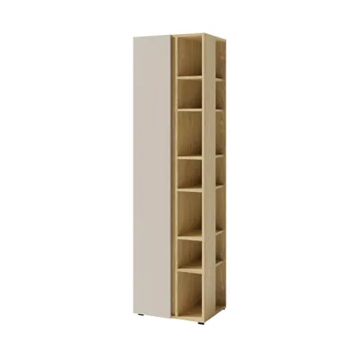 Produktbild von Bücherregal LICO 55x195x40 cm – Standregal mit 1 Tür & 6 offene Regalböden – Sandbeige