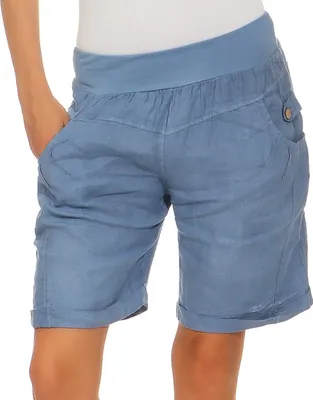 Produktbild von Bermuda Shorts Damen Leinenshorts kurze Hose Freizeithose 100% Leinen Shorts Uni Sommer Strand Art. 276 Jeansblau L
