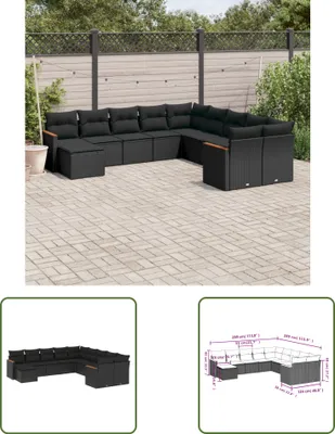Produktbild von The Living Store 11-tlg. Garten-Sofagarnitur mit Kissen Schwarz Poly Rattan