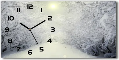 Produktbild von Wanduhr aus Glas – 60x30 cm - Glasbild - Glasuhr - Gehärtetes Glas - schwarze-zeiger - Ein schöner Winterwald