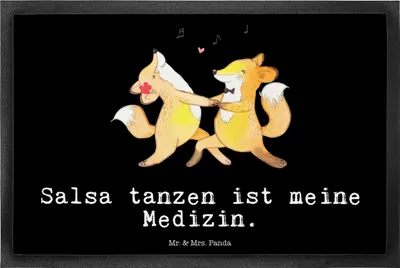 Produktbild von Mr. & Mrs. Panda Schmutzfangmatte Füchse Salsa tanzen 40 x 60 cm - Schwarz - Geschenk, Schmutzfänger, fußmatte, Tanzkurs, Fussmatte, bodenmatte, Fußabstreifer, Tanzschule