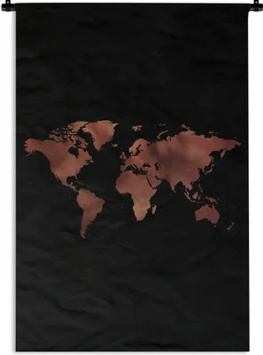Produktbild von MuchoWow® Wandteppich Wandbehang Weltkarte - Rot - Schwarz 90x135 cm Tapisserie Dekoration Wandtuch - Baumwolle - Wandskulptur