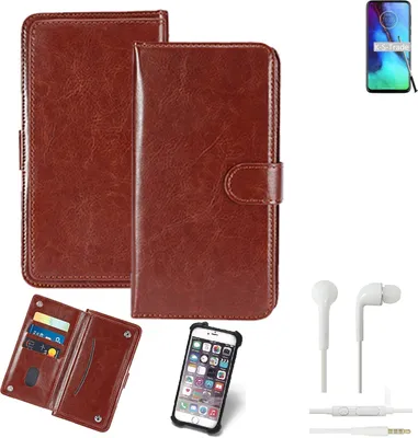 Produktbild von K-S-Trade 360° Hülle kompatibel mit Motorola Moto G Stylus inkl. Headphones braun Kunstleder Case BookCase WalletCase Kunstlederederhülle