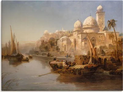 Produktbild von ARTland Leinwandbild Segelboote an einem maurischen Palast. Größe: 120x90 cm
