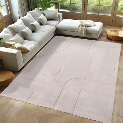Produktbild von Carpetsale24 Boho Teppich Skandinavischer Kurzflor mit 3D Effekt, Waschbar Teppich für Wohnzimmer, Grösse: 200x290 cm