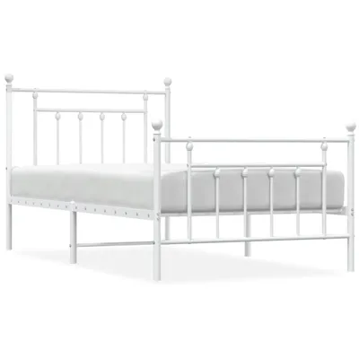 Zdjęcie produktu dla Metalowa Rama Łóżka Z Wezgłowiem I Zanóżkiem, Biała, 100X190 Cm Lumarko!