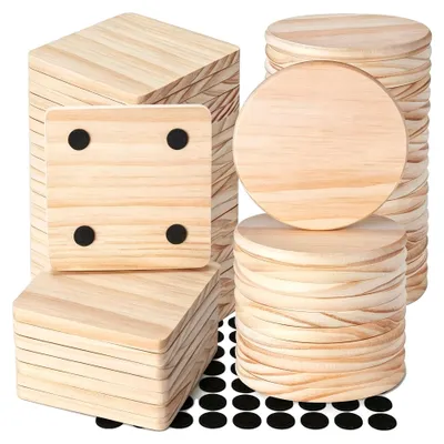 Imagen del producto de Kit de insertos, fabricado en madera de haya natural, adaptable para proyectos de manualidades, incluye 50 unidades redondas y 50 unidades cuadradas