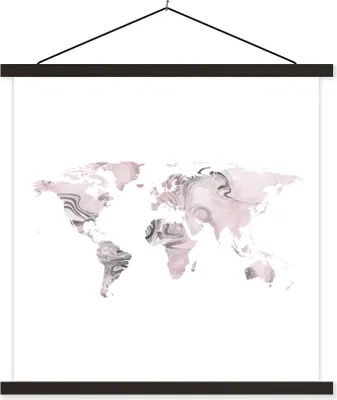 Produktbild von MuchoWow® Textilposter Weltkarte - Rosa - Grau 40x40 cm mit schwarzem Rahmen - Fotos
