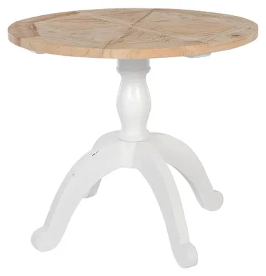Produktbild von Esstisch Roswell Ø 90 cm | Küchentisch mit runder Tischplatte | Shabby Chic Esszimmertisch aus massivem Ulmenholz, Farbe: Natur/weiß