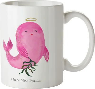 Produktbild von Mr. & Mrs. Panda Pott Sternzeichen Jungfrau - Weiß - Geschenk, Geburtstag September, Jungfer, Meerjungfrau, Mehrwegbecher, Plastikbecher, Henkelbecher, Haferl