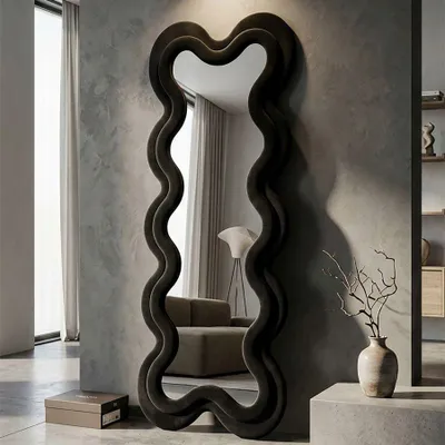 Zdjęcie produktu dla Lustro ścienne z ramą z czarnego aksamitu 58x4x160 cm
