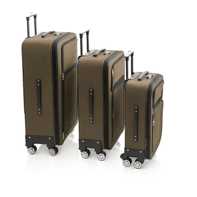 Produktbild von Kofferset 3-teilig | Weichschale Reisekoffer mit 4 Rollen & Zahlenschloss | Trolley Set M/L/X ineinander stapelbar | Leichtes Reisegepäck - Hellbraun