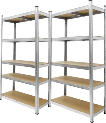 Produktbild von ECD Germany Sada 2 dílenských regálů, těžké regály 200x100x50 cm, pozinkované, nosnost do 750 kg, 5 desek MDF