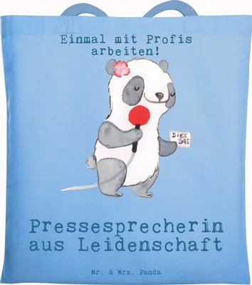 Produktbild von Mr. & Mrs. Panda Jutebeutel Pressesprecherin Leidenschaft - Sky Blue - Geschenk, Tasche, Laptoptasche, Shopping, Stoffbeutel, Tote Bag