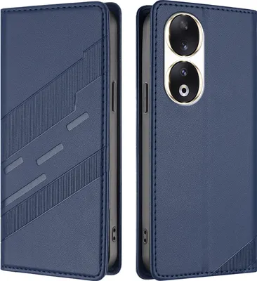 Produktbild von Hülle für Honor 90, Kunstleder Brieftaschen Handyhülle mit Kartenfach und Standfunktion Blau