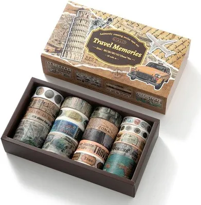 Produktbild von Simno Washi-Tape-Set, 18 Rollen je 2 m, für Journaling – Reiseerinnerungen